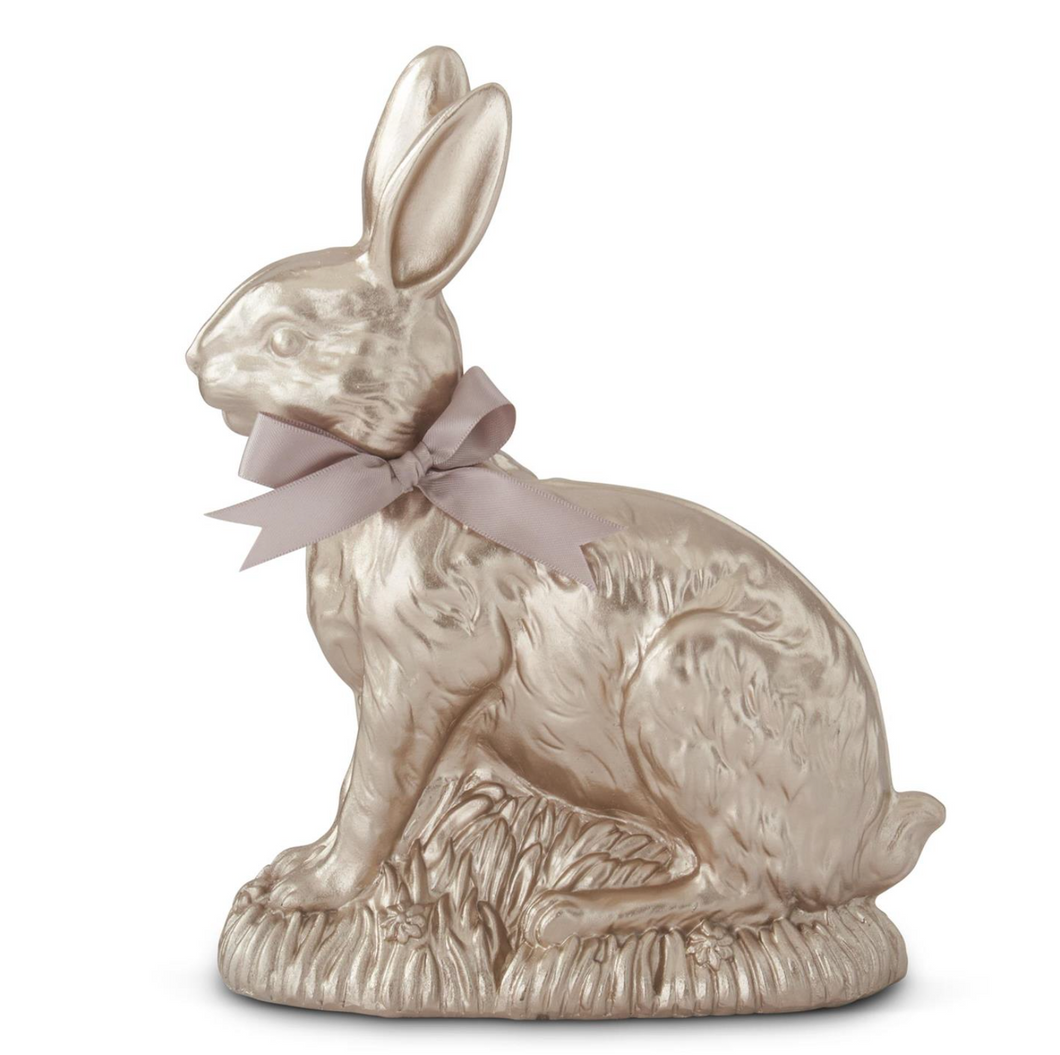 9 Inch Resin Gold Easter Bunny w/Bow