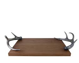 Wood Tray with Pewter Antler Handle