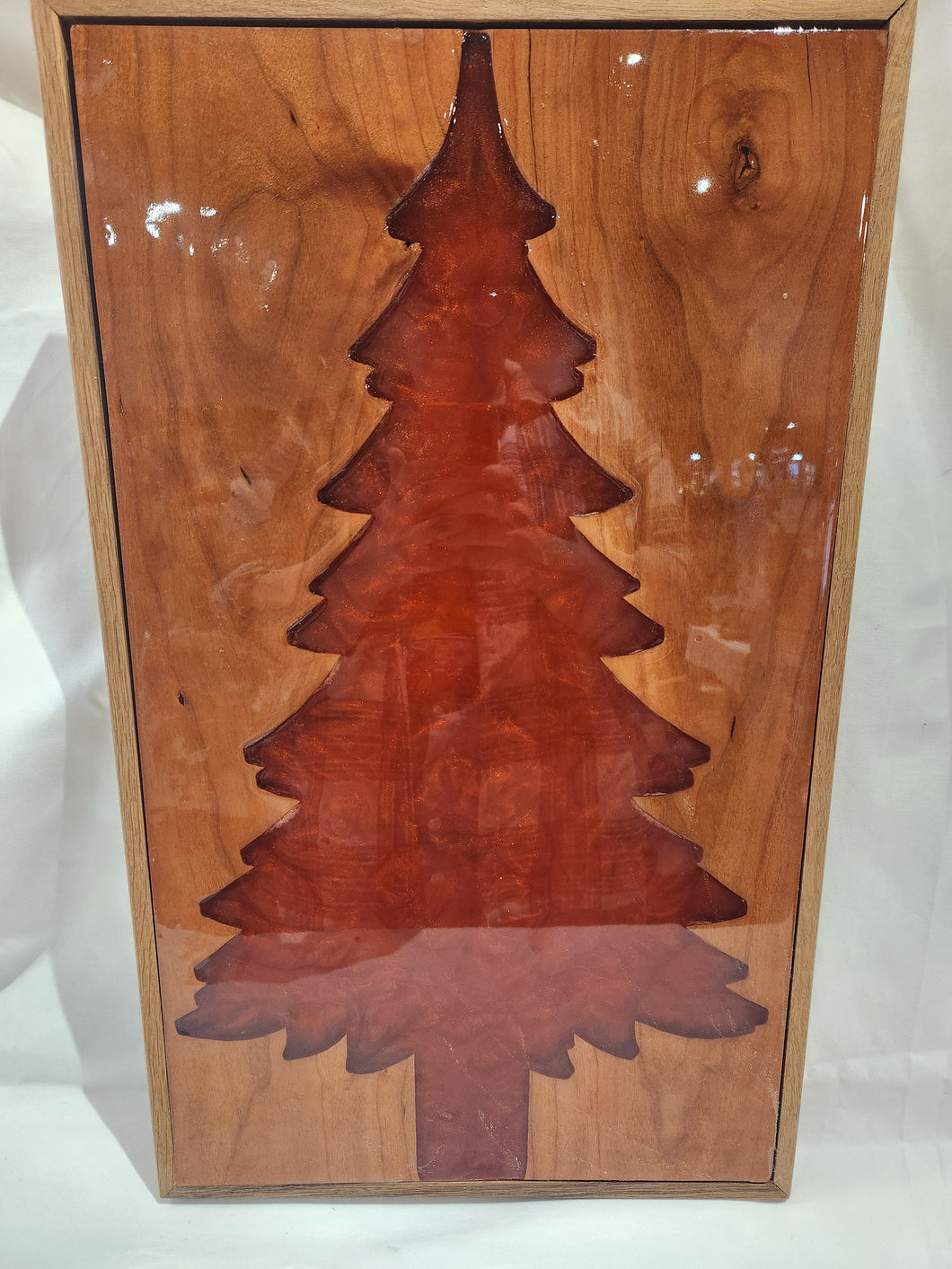 Lit Christmas Tree Board (Cherry) In Box Red Epoxy