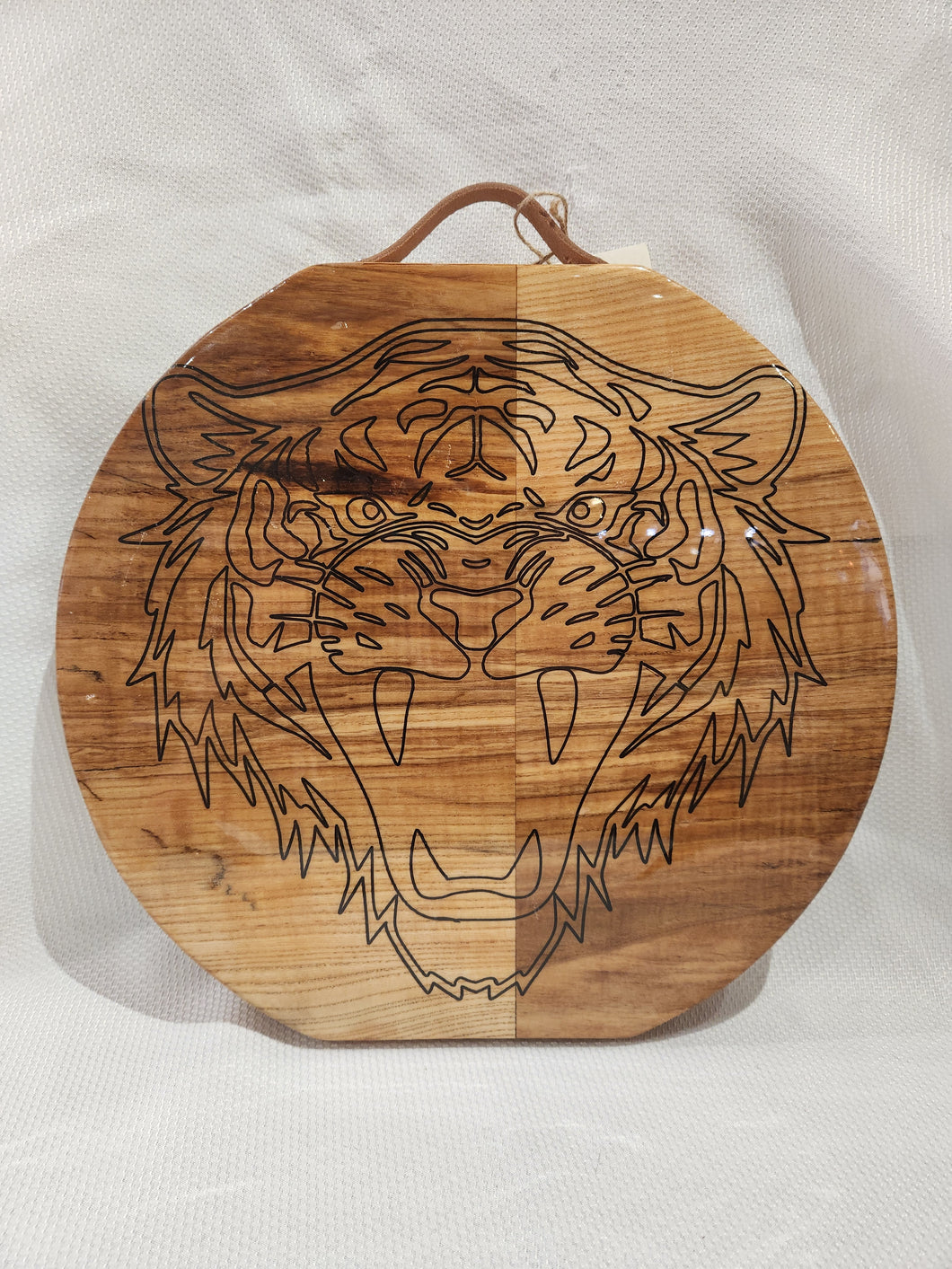 Round Thick Tiger Face Tray With Leather Handle