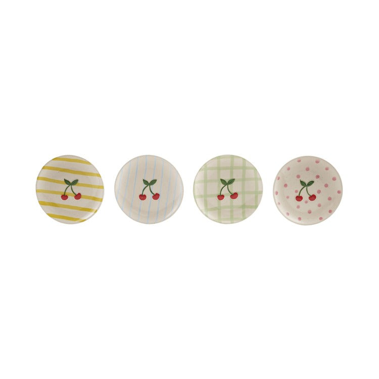 Hand-Painted Stoneware Plate With Cherries