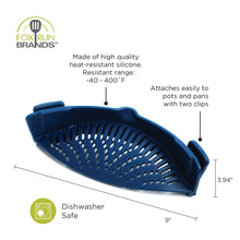 Fox Run Silicone Clip On Pot Strainer, 9” x 3.8” x 2.4”