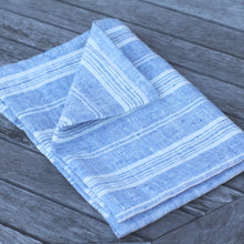 Linen Hand Towel - Heather Light Blue w/ White Stripes
