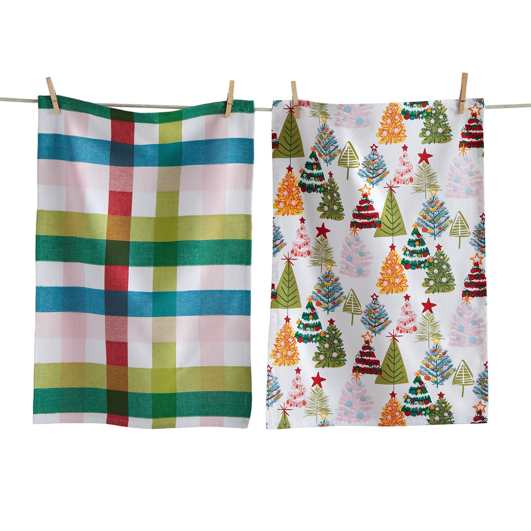 Groovy Christmas trees dishtowel set