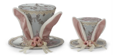 6.25 Inch Blue Floral Top Hat w/Bunny Ears-SM