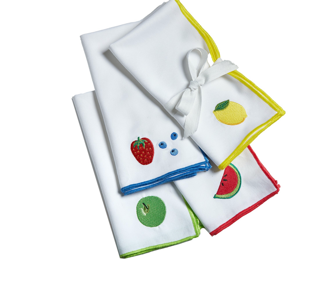 Fresh Pick Embroidered Napkins. Set of 4