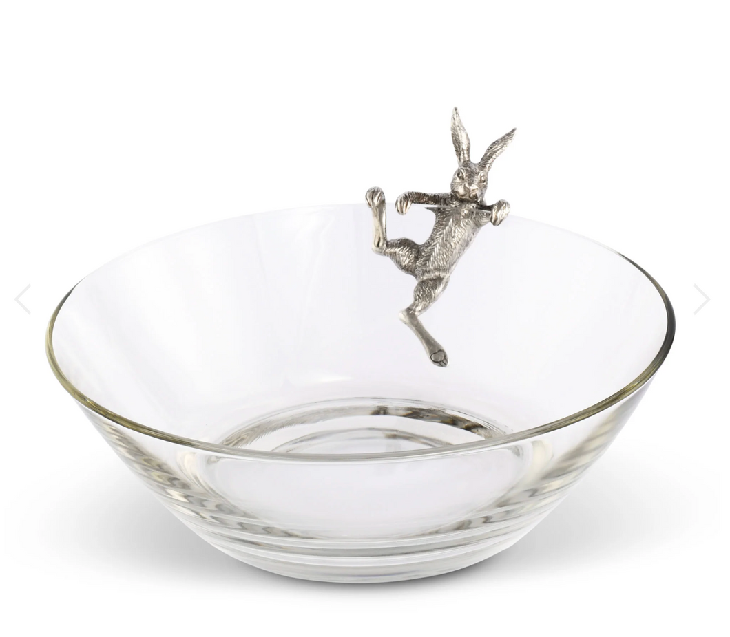 Climbing Bunny Glass Serving / Salad Bowl