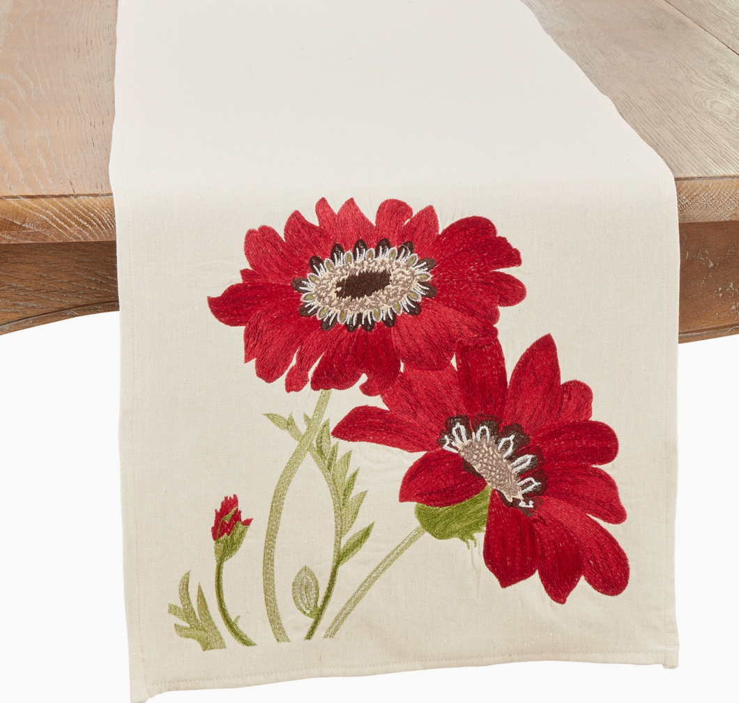 Springtime Charm Embroidered Flowers Table Runner