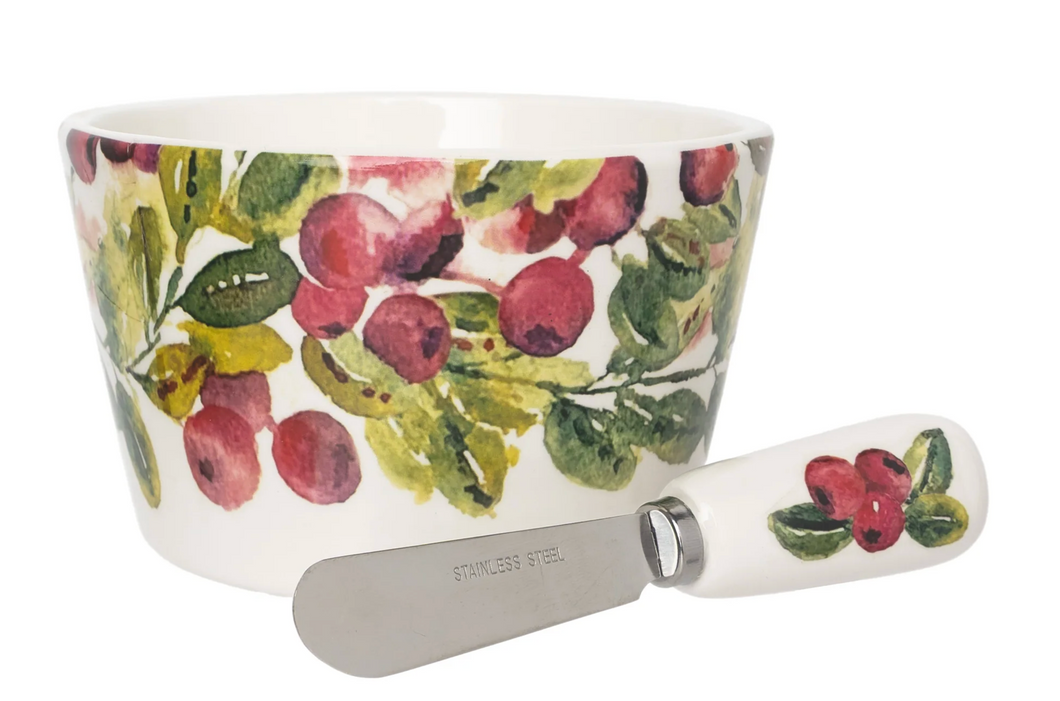 Cranberry Wreath Bowl and Spreader