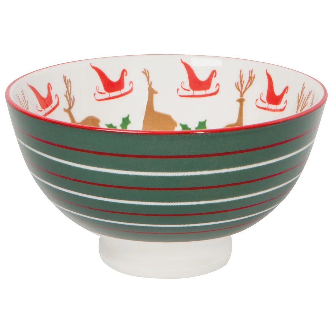 Santa's Reindeer Stamped Christmas Bowl 4 inch