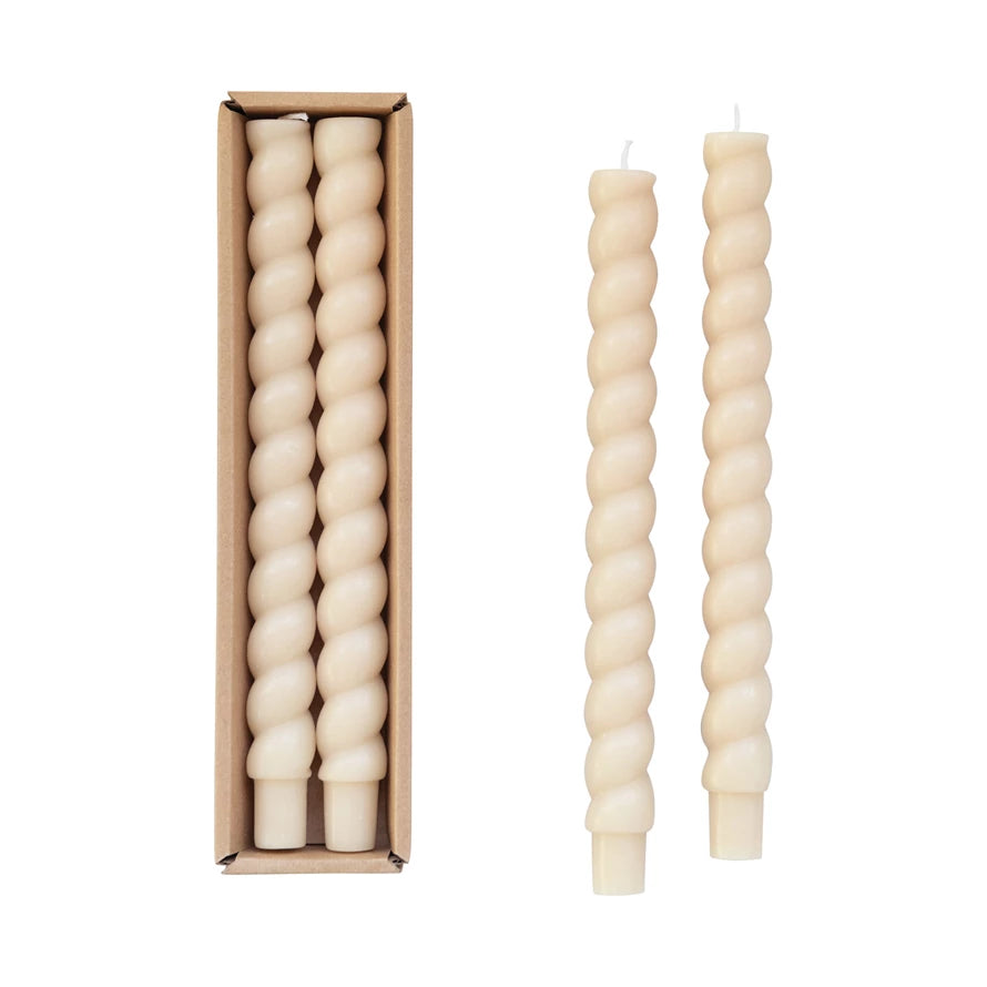 Twisted Taper Candle in Box, Cream