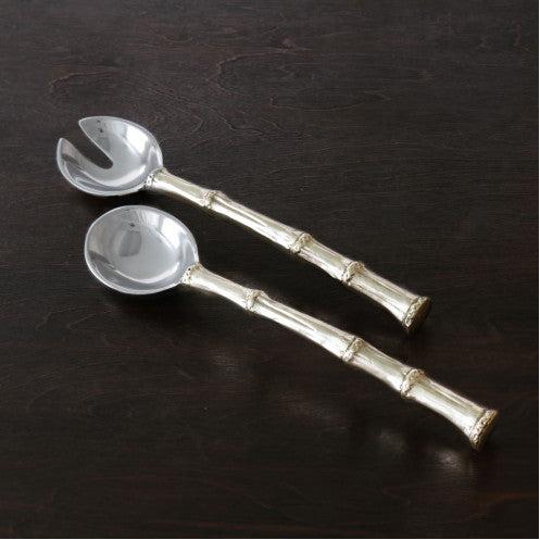 Garden Bamboo Salad Servers with Gold Handles